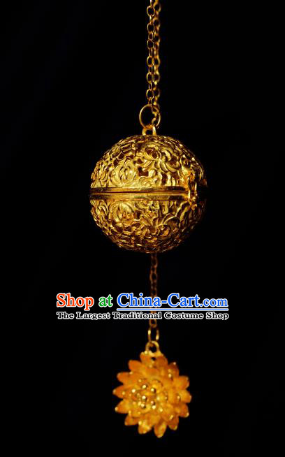 China Traditional Waist Accessories Ancient Princess Golden Lotus Sachet Pendant