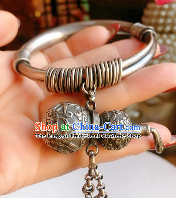 Handmade Chinese Bracelet Accessories Traditional Culture Jewelry National Silver Gourd Pendant Bangle