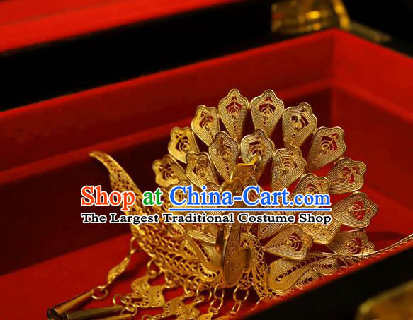 China Handmade Ming Dynasty Tassel Hairpin Traditional Hair Accessories Ancient Empress Golden Phoenix Hair Crown