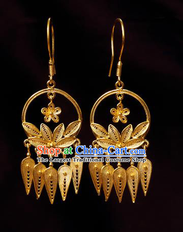 Chinese Traditional Hanfu Golden Lotus Earrings Accessories Ancient Empress Ear Jewelry