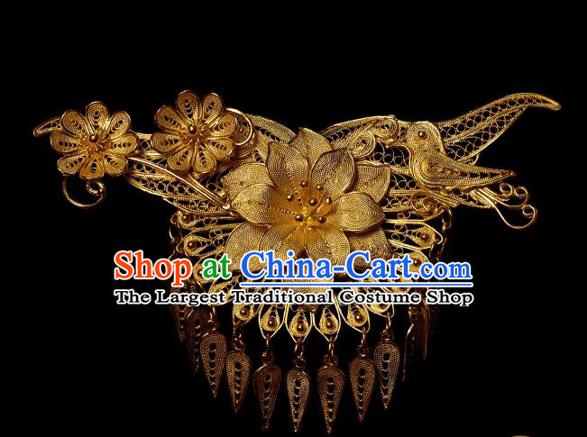 China Handmade Ming Dynasty Golden Tassel Hairpin Traditional Hair Accessories Ancient Empress Lotus Hair Stick