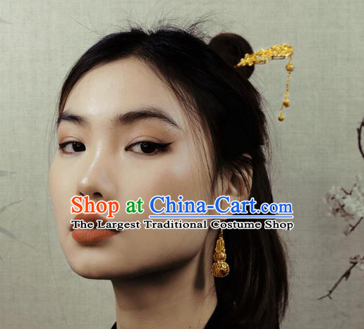 China Handmade Ming Dynasty Court Hairpin Traditional Hair Accessories Ancient Empress Golden Tassel Hair Stick