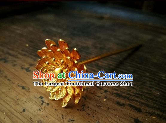 China Ancient Ming Dynasty Court Lady Hairpin Traditional Hair Accessories Handmade Golden Hibiscus Hair Stick