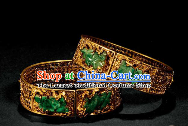 Handmade Chinese Qing Dynasty Jadeite Bracelet Accessories Traditional Ancient Empress Golden Bangle Jewelry