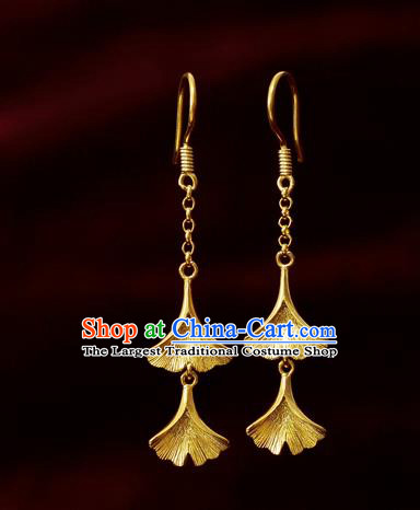 Chinese National Wedding Jewelry Golden Ginkgo Ear Accessories Traditional Cheongsam Earrings