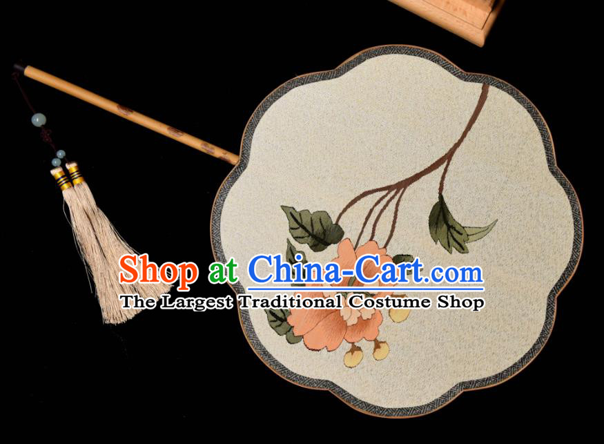 Handmade Chinese Embroidered Peony Fan Ancient Song Dynasty Princess Palace Fan Traditional Hanfu Silk Fan