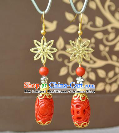 Chinese Classical Qin Dynasty Empress Ear Accessories Ancient Queen Cinnabar Earrings