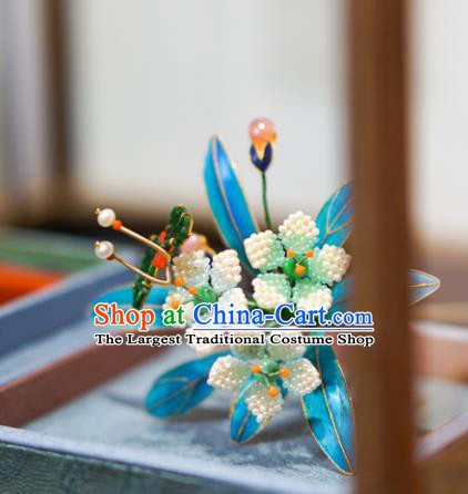 China Traditional Court Jade Hair Jewelry Qing Dynasty Daffodil Hair Stick Ancient Empress Pearls Hairpin