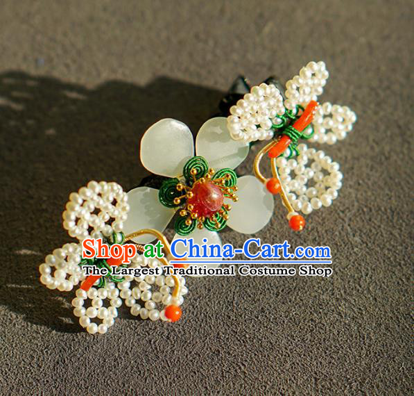China Qing Dynasty Agate Hair Stick Traditional Court Hair Jewelry Ancient Empress Pearls Butterfly Hairpin
