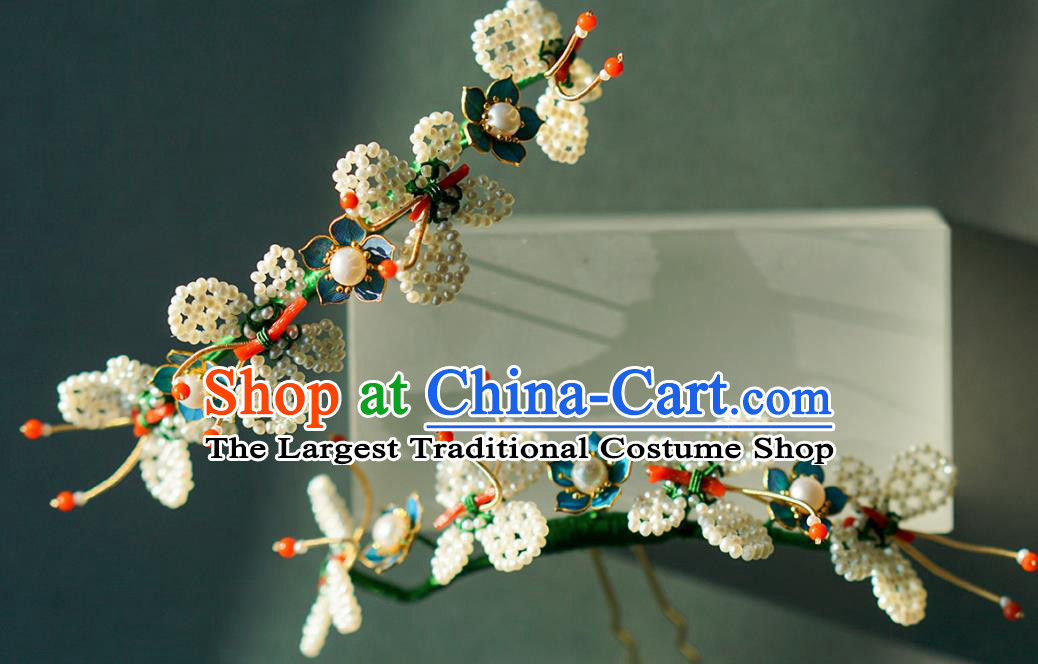 China Qing Dynasty Pearls Butterfly Hair Stick Traditional Court Hair Jewelry Ancient Empress Agate Hairpin