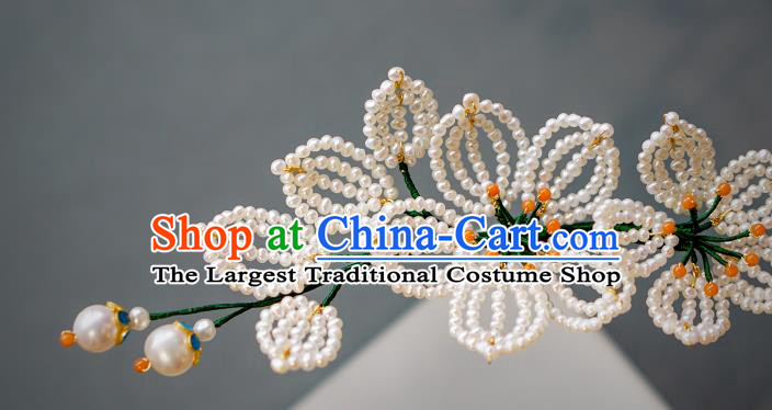 China Ming Dynasty Pearls Pear Blossom Hair Stick Traditional Court Hair Jewelry Ancient Empress Hairpin