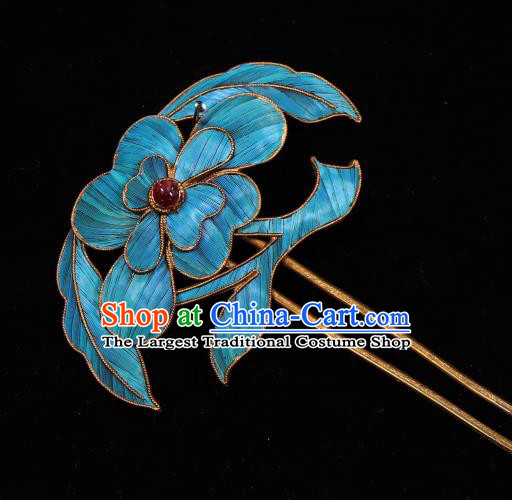 China Ancient Imperial Empress Garnet Hair Clip Handmade Qing Dynasty Queen Blueing Hairpin