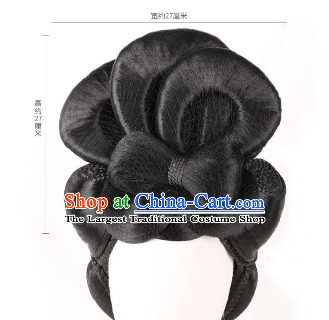 Handmade Chinese Ancient Queen Wu Zetian Wig Sheath Traditional Tang Dynasty Empress Wigs Chignon and Hair Accessories