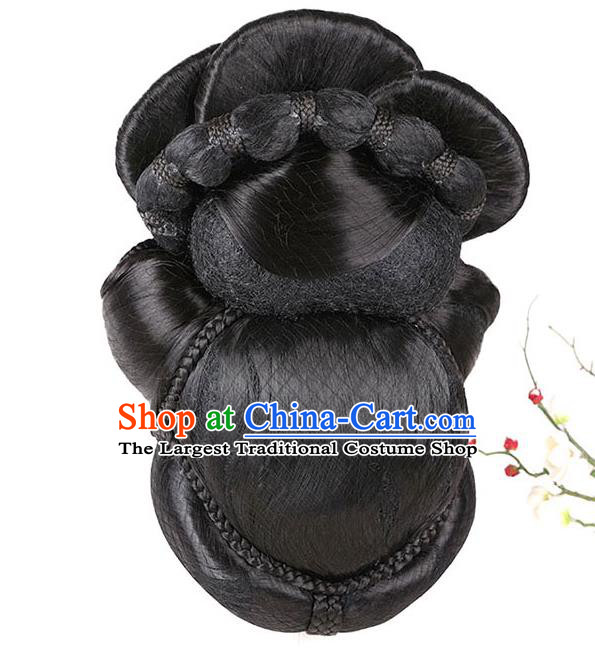 Handmade Chinese Ancient Queen Wu Zetian Wig Sheath Traditional Tang Dynasty Empress Wigs Chignon and Hair Accessories