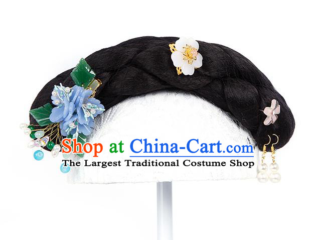 Chinese Ancient Imperial Consort Wig Sheath Traditional Qing Dynasty Palace Lady Wigs Chignon
