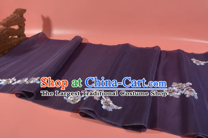 Chinese Traditional Hanfu Deep Purple Silk Fabric Classical Embroidered Chrysanthemum Silk Material