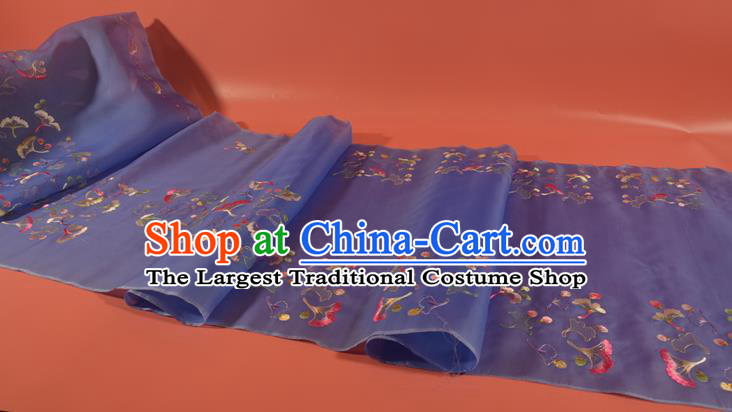 Chinese Classical Lilac Silk Fabric Traditional Hanfu Embroidered Ginkgo Leaf Silk Material