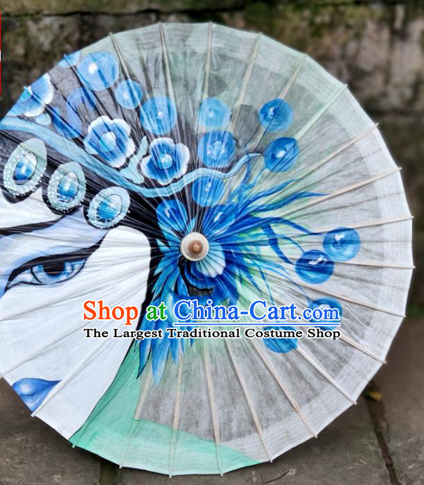 Traditional China White Paper Umbrella Handmade Umbrellas Painting Beijing Opera Oil Umbrella