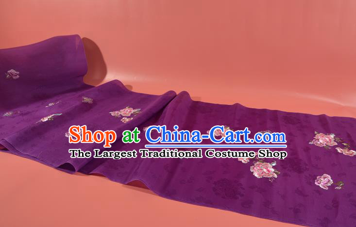 Traditional Handmade Embroidered Peony Butterfly Purple Silk Korean Hanbok Silk Fabric