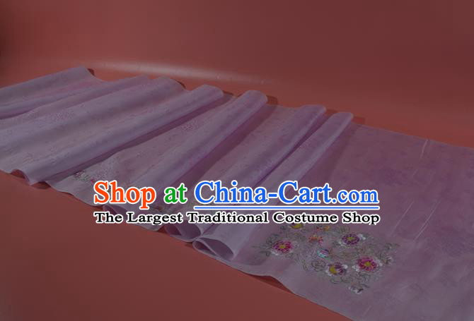 Traditional Korean Hanbok Lilac Silk Fabric Handmade Embroidered Peony Silk Textile