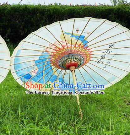 Traditional China Hand Painting Lotus Oil Paper Umbrella Stage Show Umbrella Classical Dance Umbrellas Artware