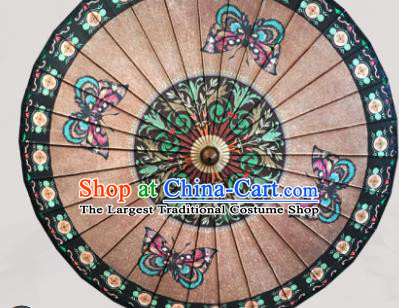 Traditional China Classical Dance Umbrella Hand Light Brown Umbrellas Artware Printing Butterfly Oil Paper Umbrella