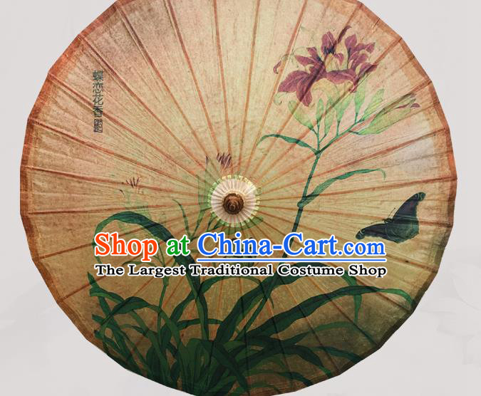 Traditional China Handmade Umbrellas Artware Classical Dance Umbrella Painting Orchids Butterfly Oil Paper Umbrella