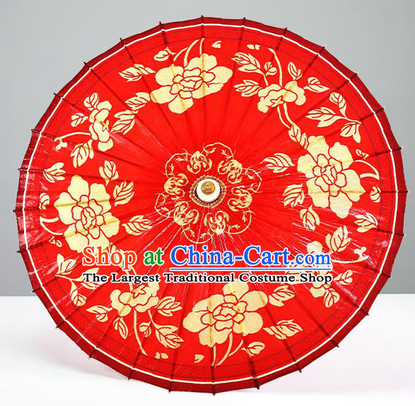 Traditional China Printing Peony Oil Paper Umbrella Handmade Umbrellas Artware Wedding Red Umbrella