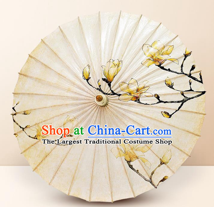 Traditional China Painting Mangnolia Oil Paper Umbrella Handmade Umbrellas Artware Beige Paper Umbrella