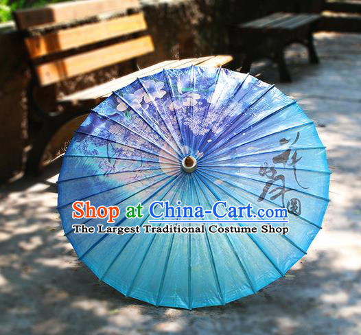 Traditional China Printing Flowers Oil Paper Umbrella Handmade Umbrellas Artware Blue Paper Umbrella