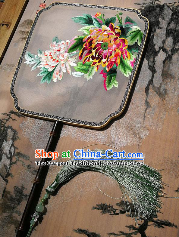 China Handmade White Silk Fans Traditional Song Dynasty Hanfu Fan Embroidered Chrysanthemum Palace Fan