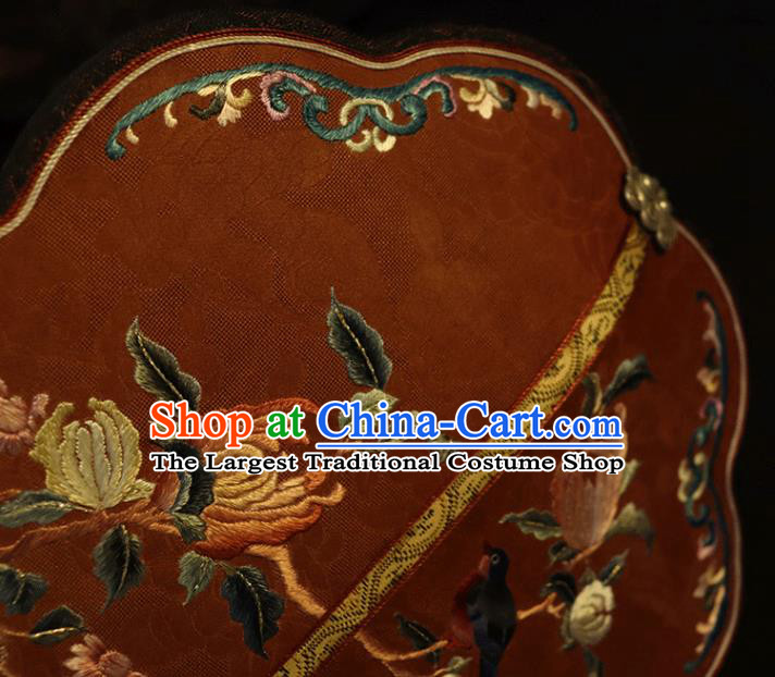 China Handmade Red Silk Fan Classical Wedding Palace Fan Traditional Song Dynasty Hanfu Embroidered Fan