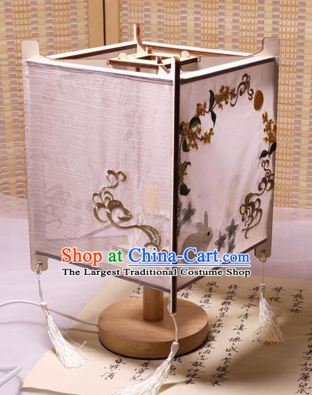 China Handmade Embroidered Rabbit Lamp Classical Cloth Palace Lantern Traditional New Year Desk Lantern