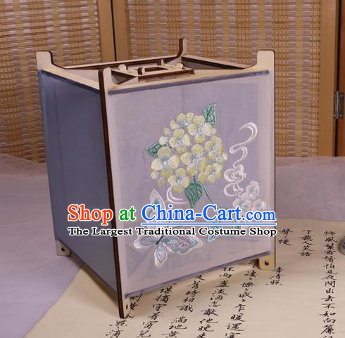 China Classical Lilac Silk Palace Lantern Traditional Spring Festival Lanterns Handmade Embroidered Hydrangea Desk Lamp