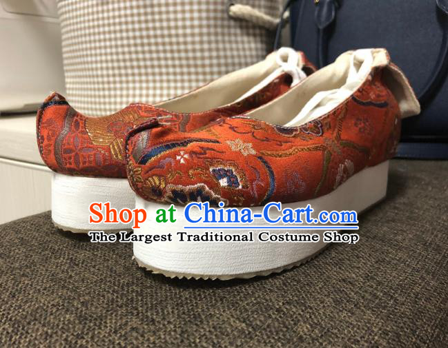 China Traditional Ming Dynasty Princess Shoes Handmade Hanfu Shoes Red Brocade Shoes