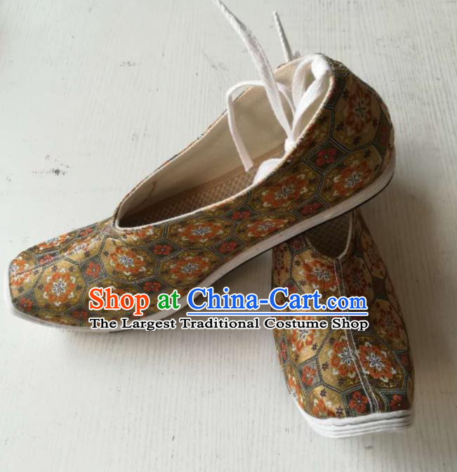 Chinese Traditional Song Dynasty Strong Cloth Soles Shoes Ancient Scholar Ginger Brocade Shoes for Men