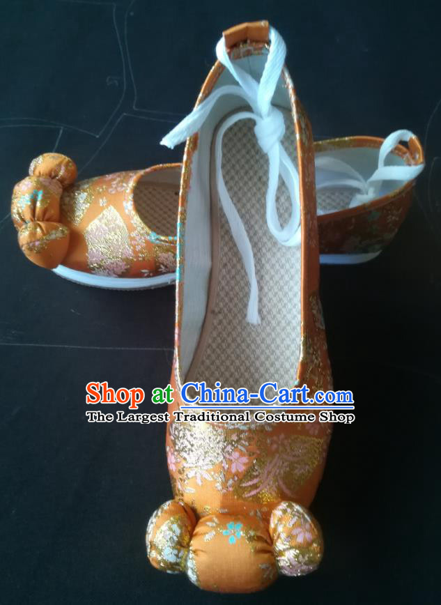 China Classical Orange Brocade Shoes Traditional Tang Dynasty Princess Shoes Hanfu Shoes