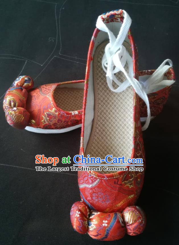 China Classical Wedding Red Brocade Shoes Traditional Tang Dynasty Princess Shoes Bride Shoes