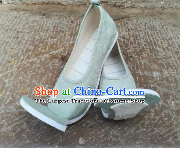 China Ancient Princess Light Green Brocade Shoes Traditional Han Dynasty Court Shoes Classical Shoes
