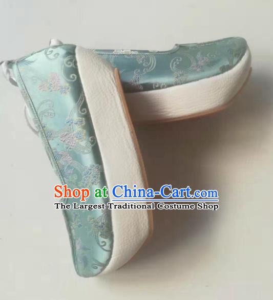 China Satin Shoes Handmade Hanfu Shoes Blue Brocade Shoes Traditional Ming Dynasty Princess Shoes