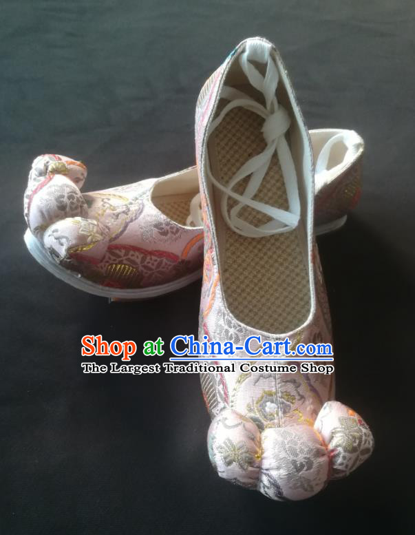 China Handmade Pink Brocade Shoes Traditional Ancient Tang Dynasty Princess Shoes Hanfu Shoes