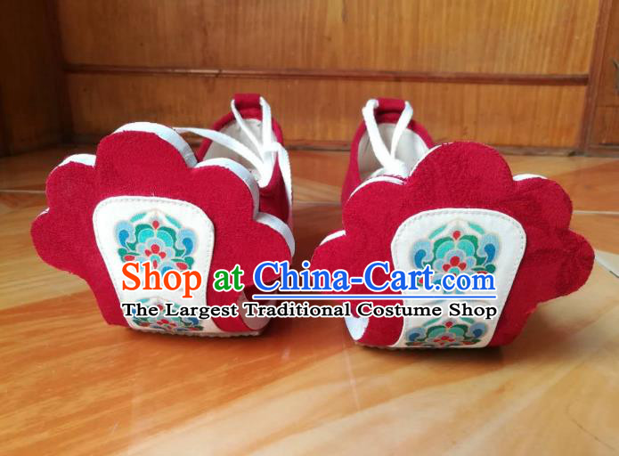 China Traditional Hanfu Shoes Handmade Red Cloth Shoes Ancient Tang Dynasty Princess Lotus Shoes
