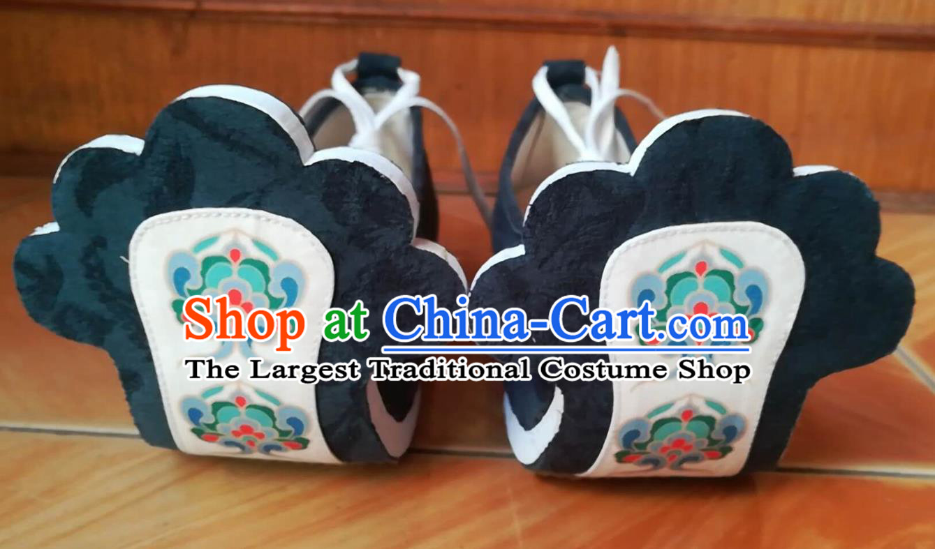 China Traditional Tang Dynasty Hanfu Shoes Handmade Black Cloth Shoes Ancient Princess Lotus Shoes