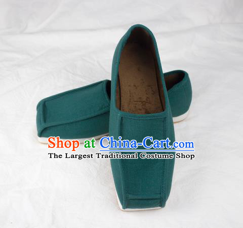 Chinese Traditional Ming Dynasty Taoist Shoes Handmade Ancient Scholar Green Flax Shoes