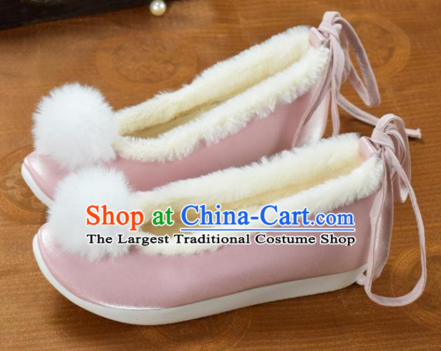 China National Pink Cloth Shoes Winter Venonat Shoes Traditional Hanfu Shoes