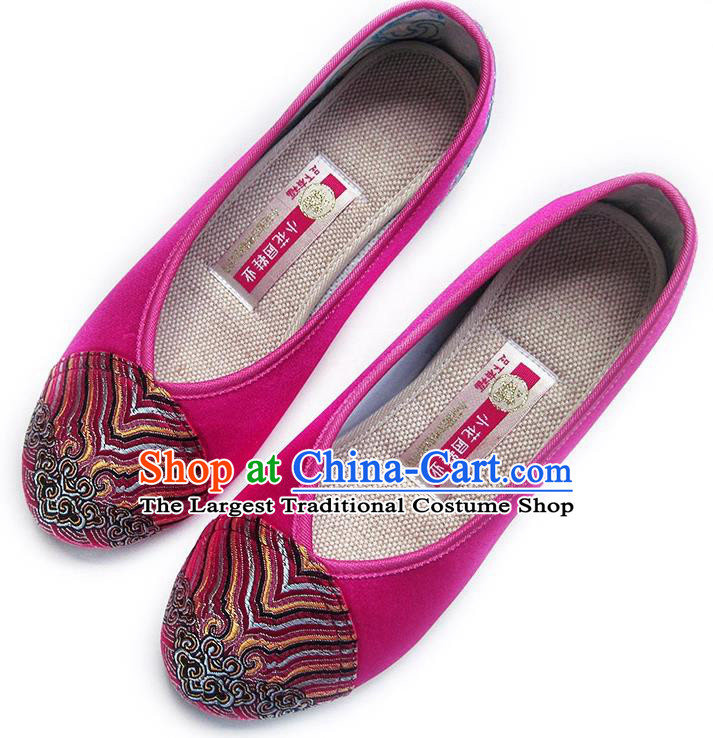China Embroidered Rosy Satin Shoes Traditional Wedding Bride Shoes National Women Shoes