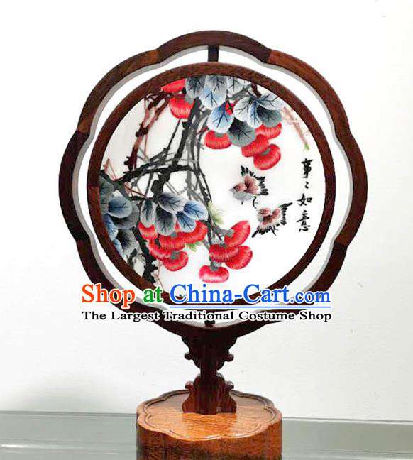 China Embroidered Persimmon LED Bedside Lamp Handmade Wood Decoration Table Lantern Screen