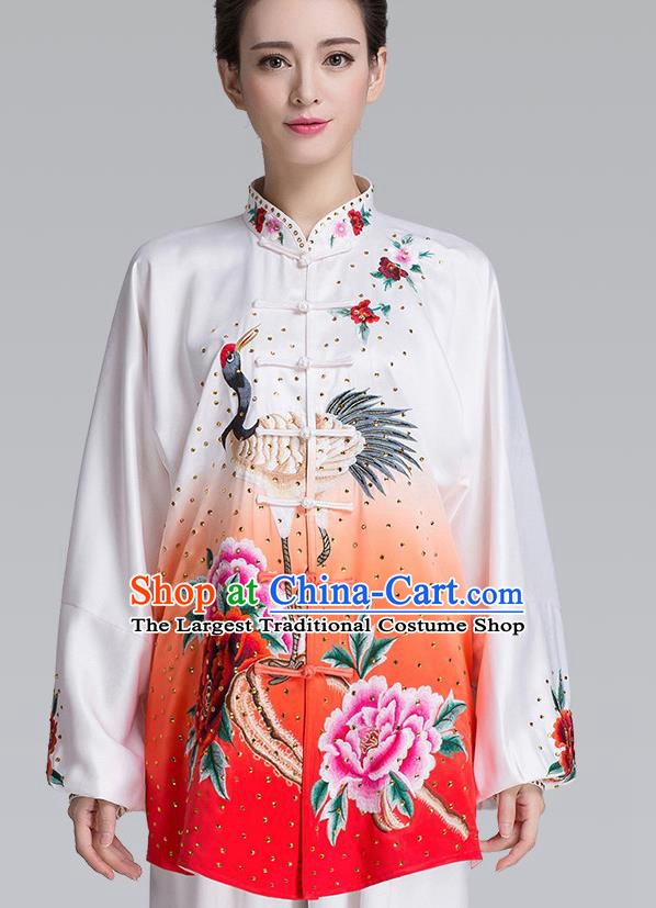 China Woman Kung Fu Tai Chi Clothing Traditional Martial Arts Embroidered Peony Uniforms