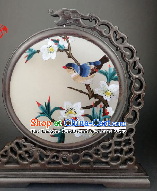 Chinese Traditional Wenge Carving Little Furniture Suzhou Embroidered Peach Blossom Table Screen