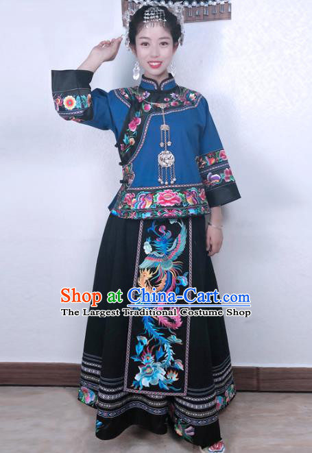Chinese Minority Stage Show Clothing Miao Ethnic Woman Costume Hmong Nationality Folk Dance Dress and Hair Accessories